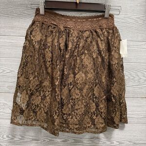 Y2K Old Navy Brown Lace Skater Skirt XS Romantic Fairy Flowy Elastic Waist